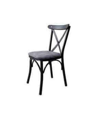 A wooden chair with a soft seat and a round back for your dining room