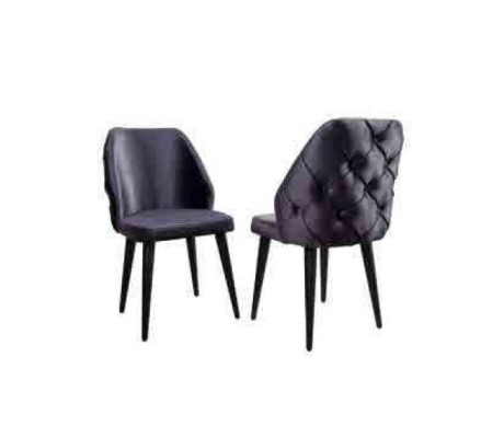 Upholstered wooden chair gray Chesterfield on black legs for Dining room