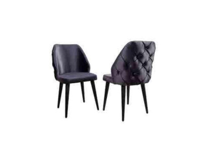 Upholstered wooden chair gray Chesterfield on black legs for Dining room