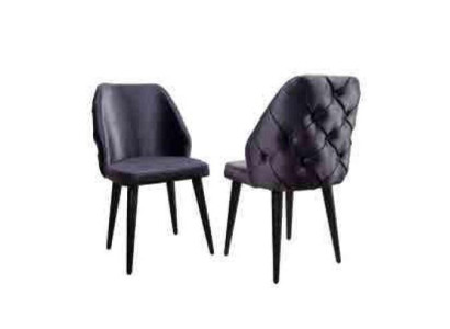 Upholstered wooden chair gray Chesterfield on black legs for Dining room