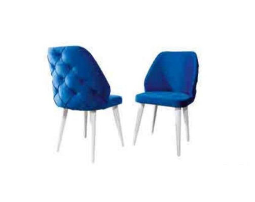 Wooden Upholstered Chair Blue Back Chesterfield on White Legs Dining room
