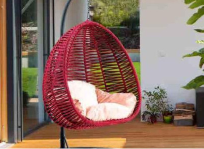 Shell chair oval rattan in red stainless steel for comfort able relaxation new