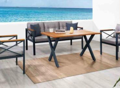 Modern Gray Garden Furniture Suite Armchair Stool Table Porch 4pcs. set