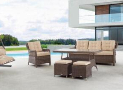 Garden furniture sofa set table armchair seating group n veranda stool 6 pieces.