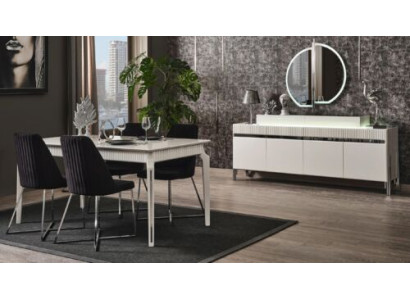 Set Dining table 6x Chairs Sideboard Suite Tables Dining room Group 9pcs.