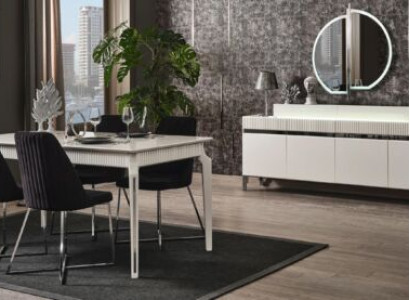 Set Dining table 6x Chairs Sideboard Suite Tables Dining room Group 9pcs.