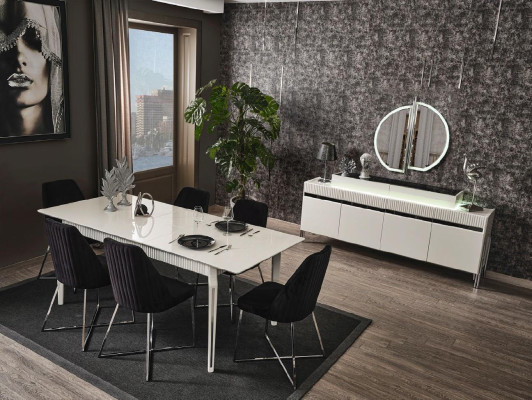 Set Dining table 6x Chairs Sideboard Suite Tables Dining room Group 9pcs.