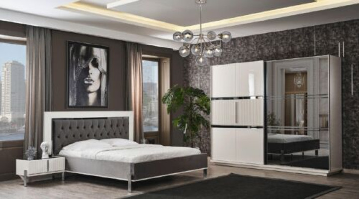 Bedroom Furniture Set Bed 2x Bedside tables Beds 4pcs.Complete set Gray