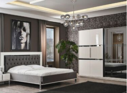 Bedroom Furniture Set Bed 2x Bedside tables Beds 4pcs.Complete set Gray
