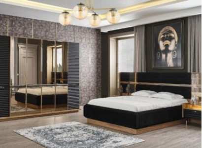 Bedroom Set Bed 2x Bedside tables Wardrobe 4pcs. Wood Wardrobe