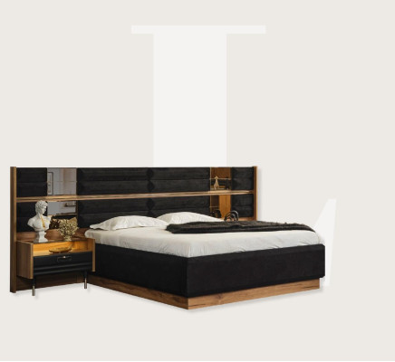 Bedroom Set Bed 2x Bedside tables Wardrobe 4pcs. Wood Wardrobe