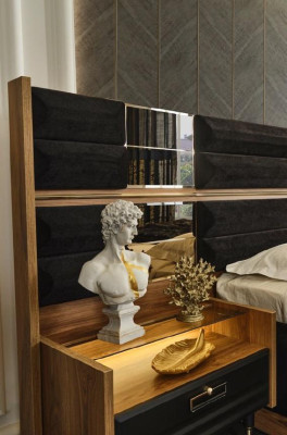 Bedroom Set Bed 2x Bedside tables Wardrobe 4pcs. Wood Wardrobe