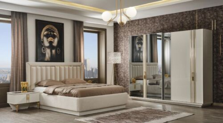 Bedroom Bed Bedside table Wardrobe new 4-piece luxury design white