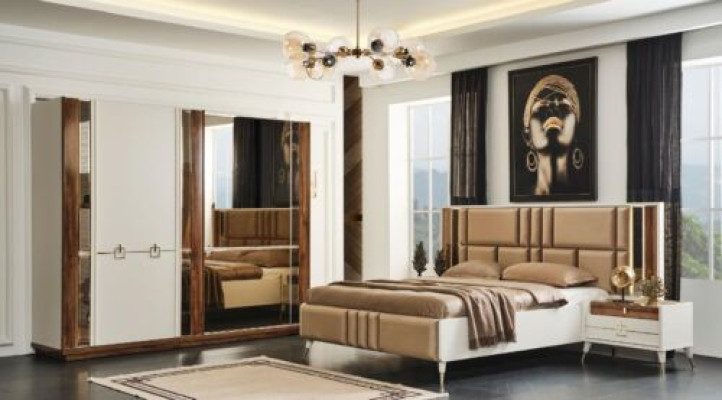 Design Beds Bedroom Sets Bed 2x Bedside tables Modern Furniture 3pcs