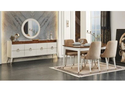 Complete Suite 6x Chairs Set 9pcs. Dining table White Dining room Wood new