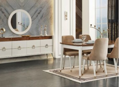 Complete Suite 6x Chairs Set 9pcs. Dining table White Dining room Wood new