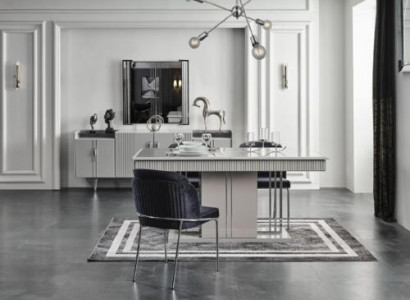 Dining set Dining table Table stainless steel Design Dining room Suite 6xChairs