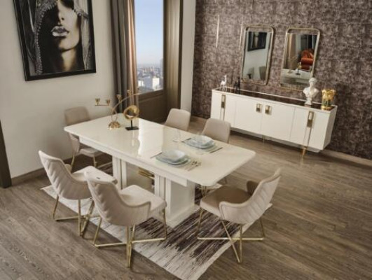 Table Dining room Set Dining set Dining table 6x Chairs Modern Tables White