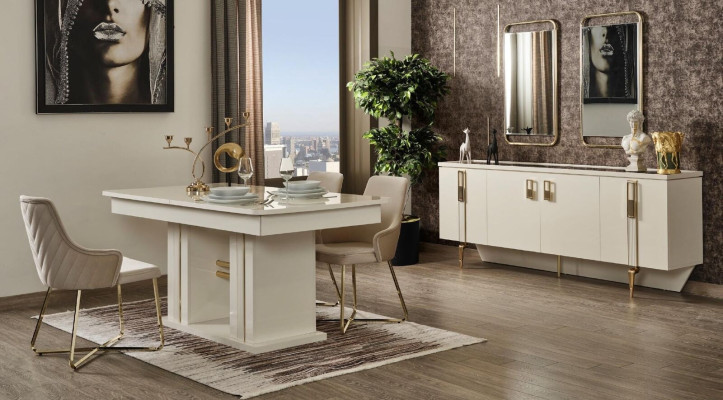 Table Dining room Set Dining set Dining table 6x Chairs Modern Tables White