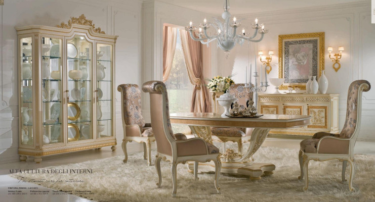 Luxury Dining set Dining room Dining table Chair Display case Chest of drawers Set 7pcs Beige