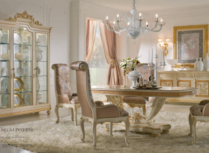 Luxury Dining set Dining room Dining table Chair Display case Chest of drawers Set 7pcs Beige