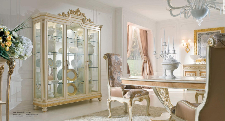 Luxury Dining set Dining room Dining table Chair Display case Chest of drawers Set 7pcs Beige