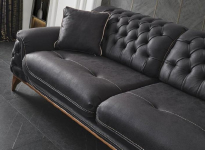 Sofa 3 Seater Upholstered Sofa Black Leather Seat Design Couch Modern
