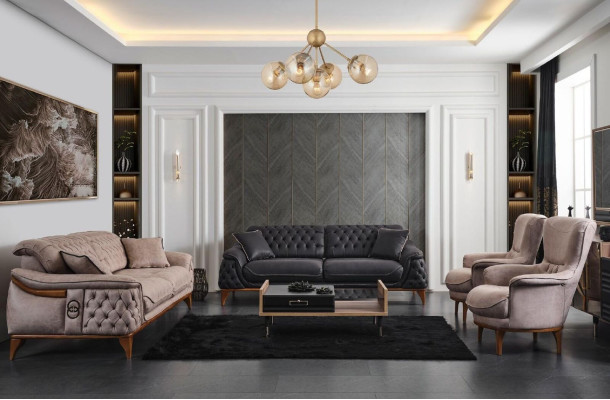 Sofa 3 Seater Upholstered Sofa Black Leather Seat Design Couch Modern