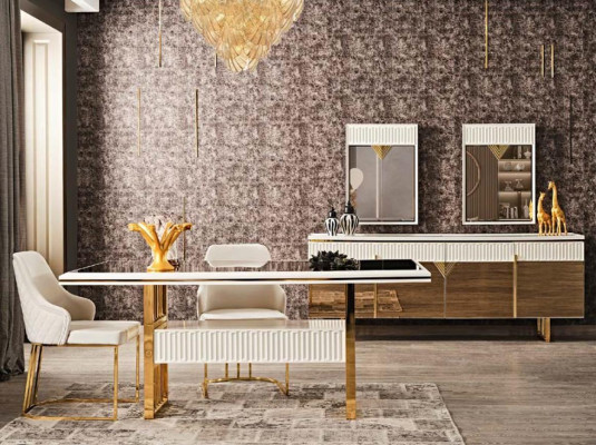 Dining table stainless steel Furniture White Table Dining room Elegant dining tables Tables