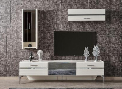 Wall unit Group TV-cabinet Lowboard wall cabinet White Living room Set 3 pieces