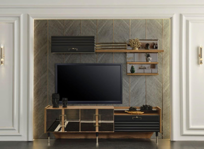 Wall unit Design Wall Shelf Living room Wood Display case Sideboard Brown