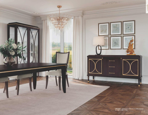 Suite Dining room Dining table Extendable Chairs Chest of drawers Display case Set 7pcs