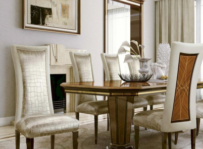 Dining set Dining table Chairs Dining corner Luxury Wood Fabric Dining room Set 7pcs