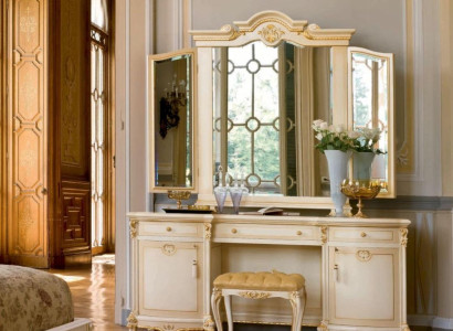 Dressing table Mirror dressing table Console table Beige Luxury Wood Set