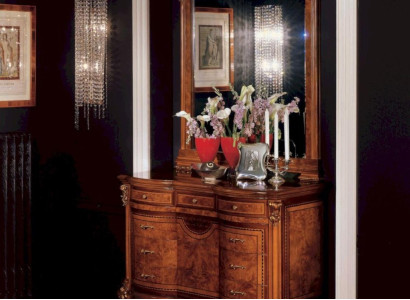 Group Chest of drawers Mirror Dressing Table Console table Brown Luxury Wood Set