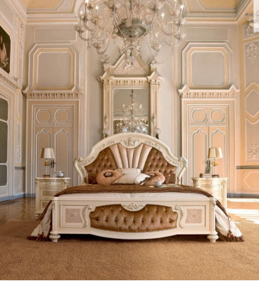 Chesterfield Bed Double bed Luxury Fabric Bedroom Beige Beds