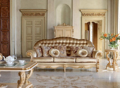 Chesterfield Three Seater Sofa 3 Seater Sofas Fabric Living room Gold