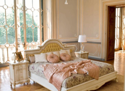 Bed Double bed Chesterfield Luxury Fabric Bedroom Beige Beds