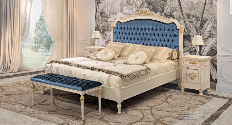 Chesterfield Bed Double bed Luxury Fabric Bedroom Blue Beds