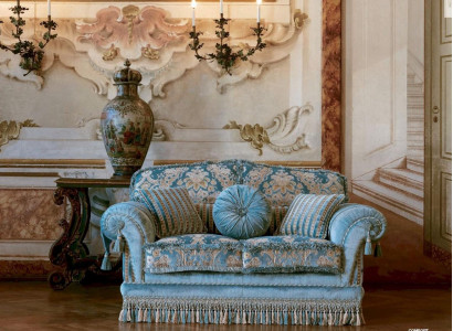 Two-seater Sofa 2 Seater Sofas Fabric Luxury Blue Wood Living room Furniture