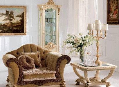 Armchair Luxury Seater Wing Chair Fabric Brown Living room Furniture Baroque