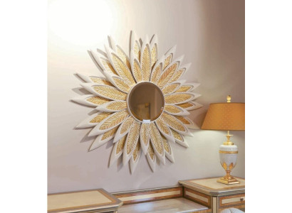 Flower Wall mirror Mirror Luxury Wood Gold Baroque Bedroom Beige