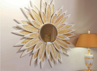 Flower Wall mirror Mirror Luxury Wood Gold Baroque Bedroom Beige