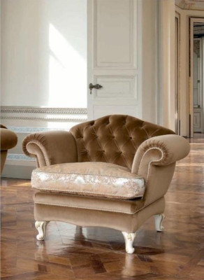 Armchair Seater 1 Seat Chesterfield Living room Brown Polyester Fabric