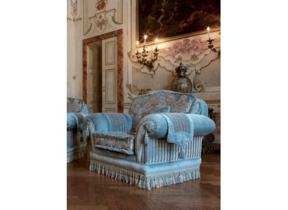 Armchair Seater Fabric Wing Chair Luxury Seat Wood Living room Furniture Blue