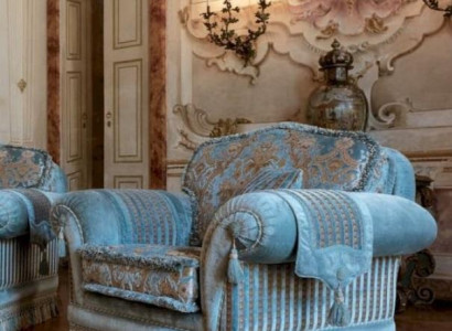 Armchair Seater Fabric Wing Chair Luxury Seat Wood Living room Furniture Blue