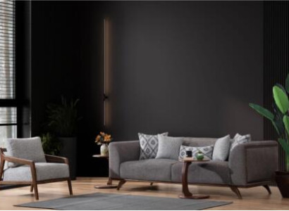 Gray Living room Set Sofa set 3+1 Seater 2x Wood Side tables