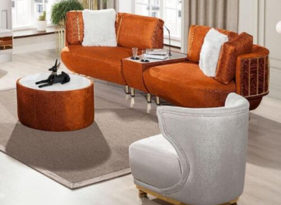 Orange Living room Table -Sofa Designer Armchair Luxurious Coffee table Set