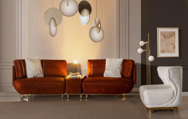 Orange Living room Table -Sofa Designer Armchair Luxurious Coffee table Set