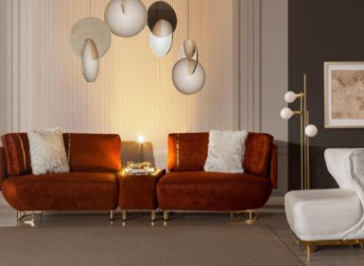 Orange Sofa with a Table Designer 3-Seater Living room Luxury Furniture